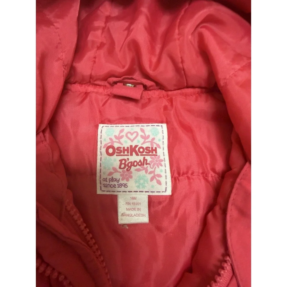 y2k OshKosh Bigosh pink zip up jacket with fur hood, kid's 18‎ months